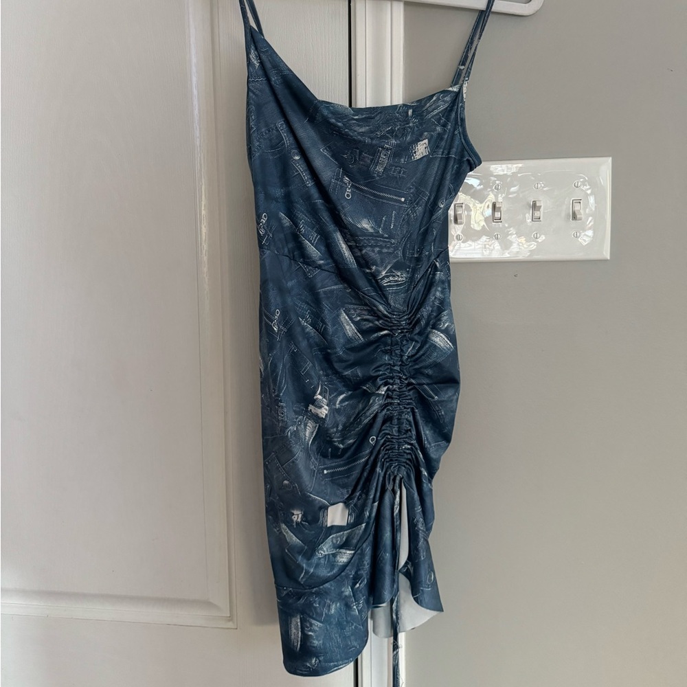 Denim print mini dress